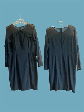 R&M Richards Black Long-Sleeve Ruffle Mesh Cocktail Dress size 16